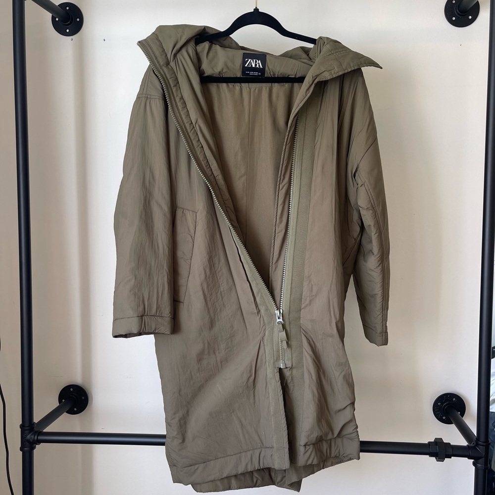 Zara Olive Green Hooded Light Weight Jacket